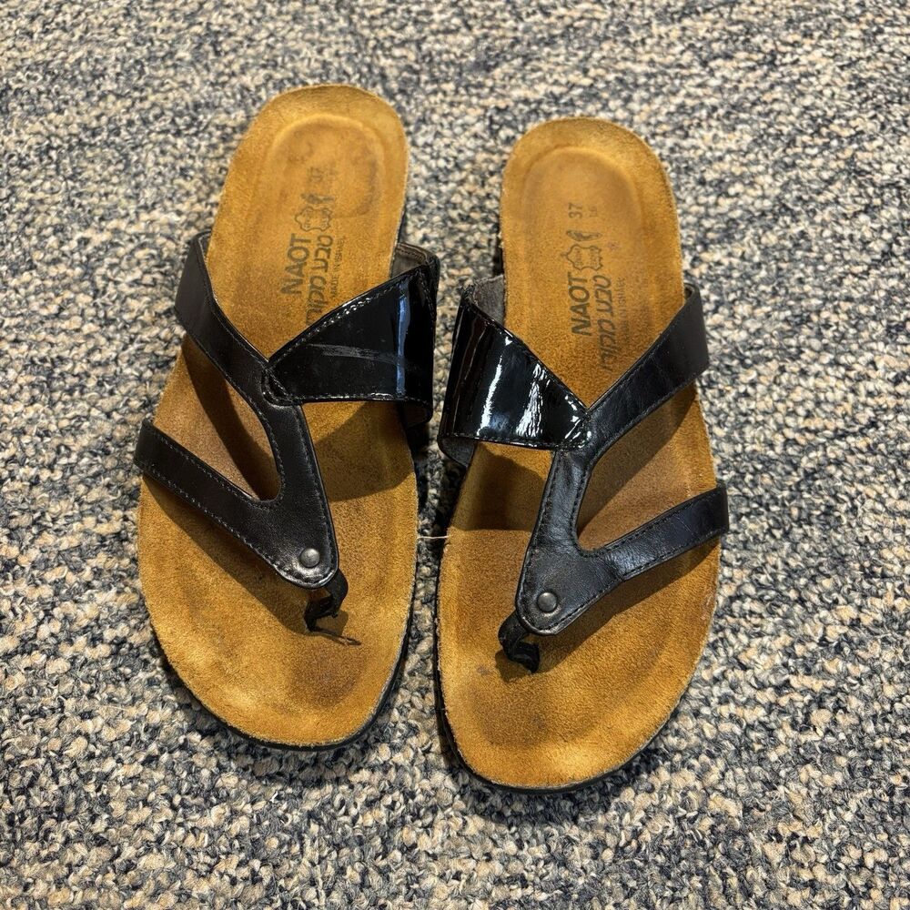 NAOT Women’s leather Slip-on Thong Sandals Black Size 37